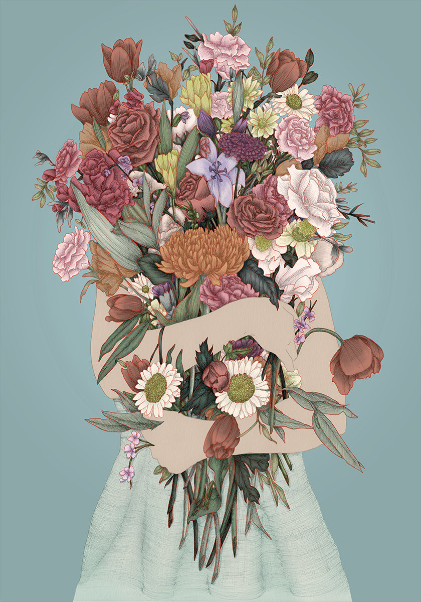 Puutarhan sinivihreän suuren julisteen kerääminen