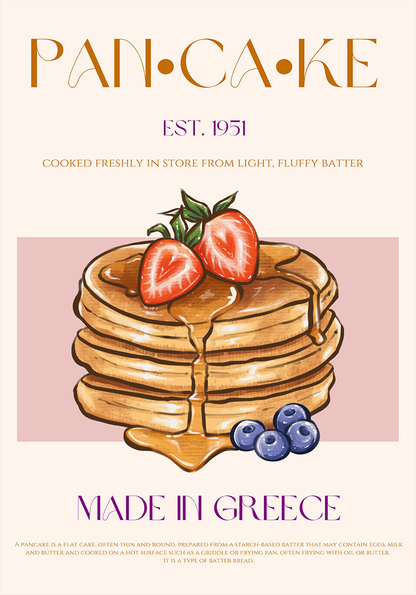 Pörröiset kreikkalaiset pannukakut -juliste