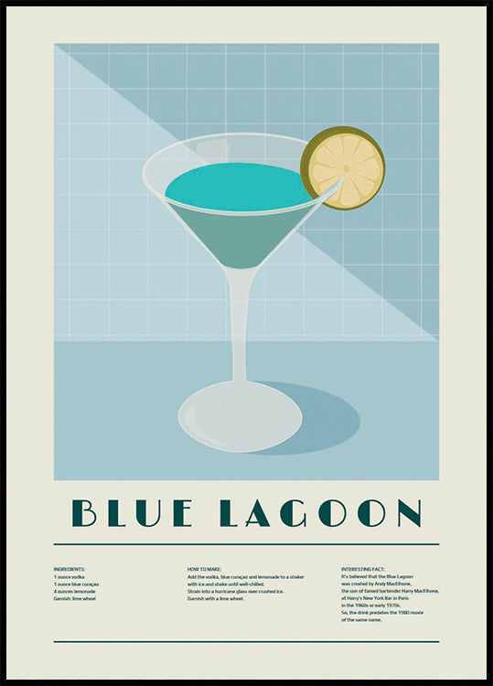 Blue Lagoon Cocktail, Reseptitaidejuliste