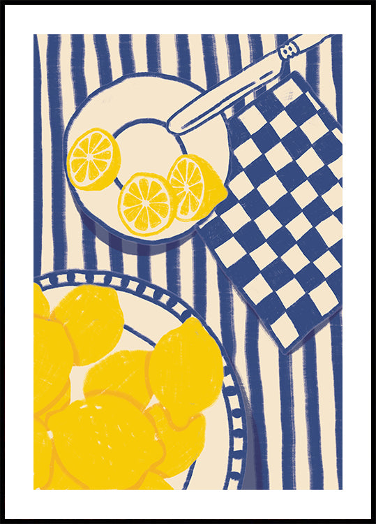 Sitruunamakeutta, leikkisä välimerellinen keittiö Blue Stripes -julisteella