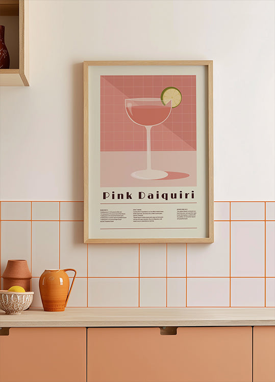 Vaaleanpunainen Daiquiri Cocktail, retroreseptijuliste