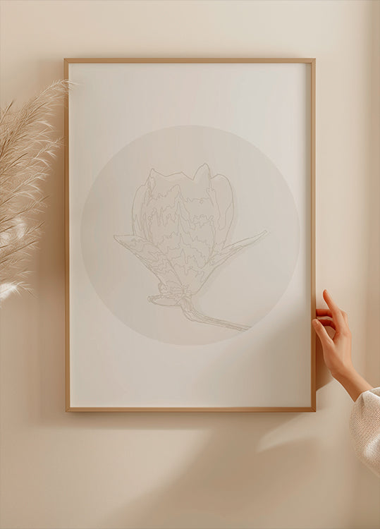 Magnolia Elegance, Botanical Line Art -juliste