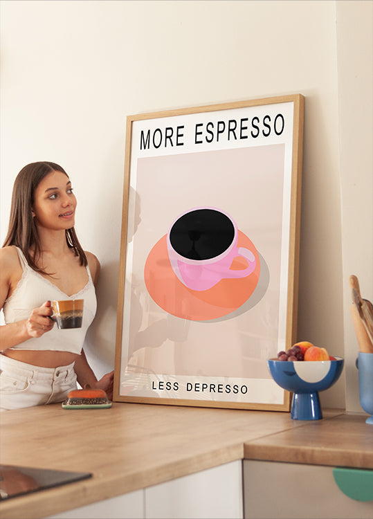Enemmän espressoa Vähemmän masennusta juliste