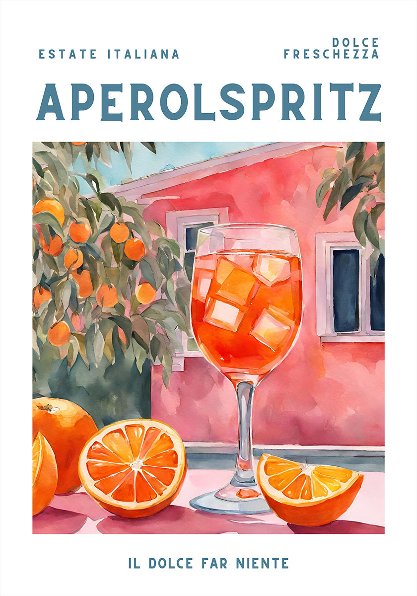 Aperol Spritz, Aquarell, tuore juliste