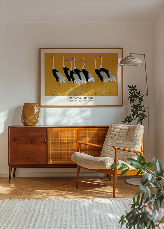 Japanese Red Crown Cranes, Ogata Korin Plakat - Posterbox.dk
