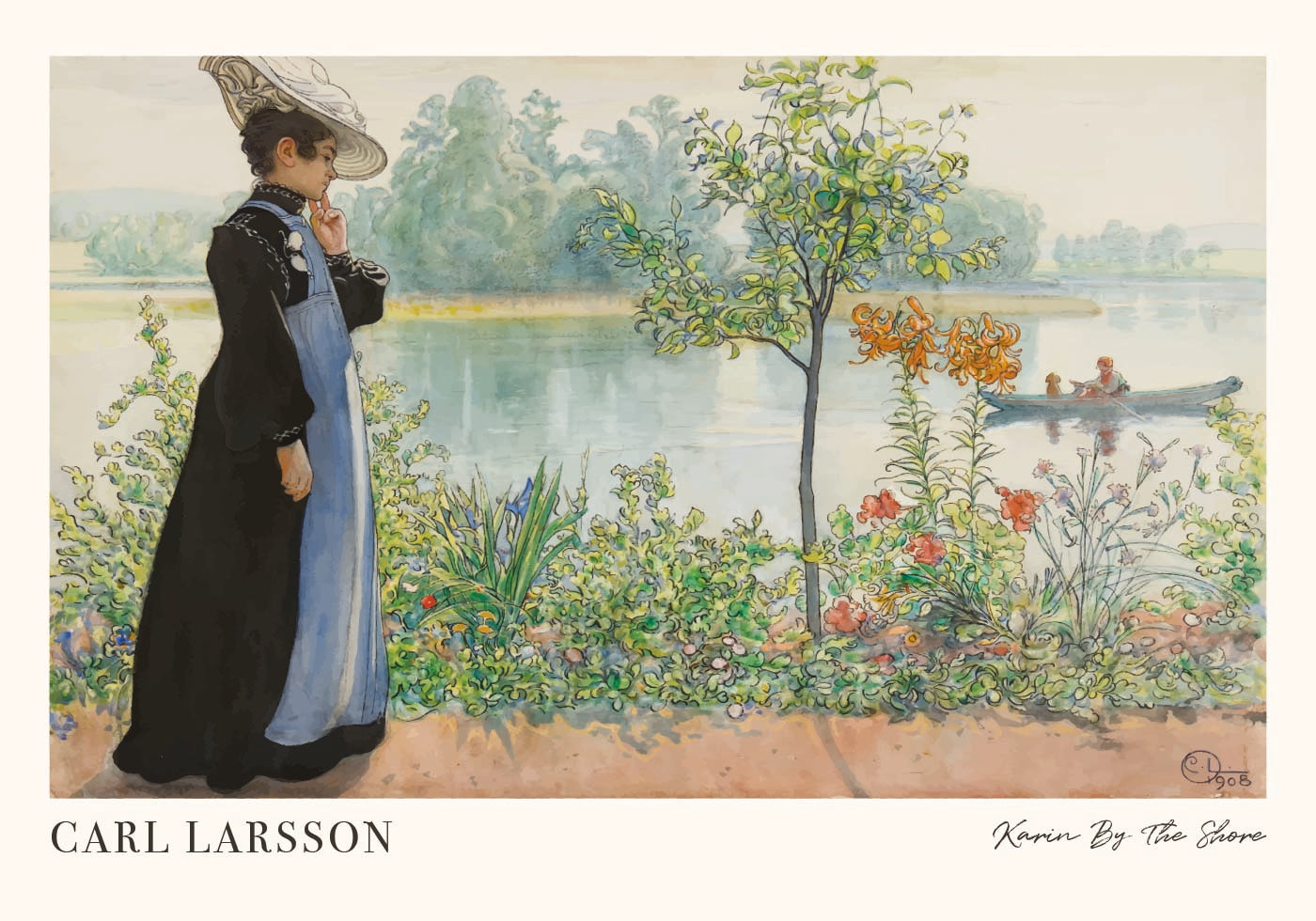 Karin by the Shore, riverside floral garden scene Plakat - Posterbox.dk