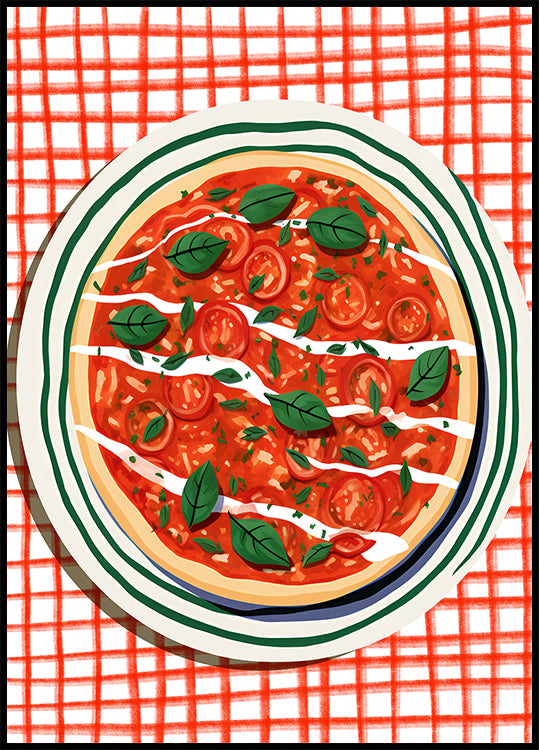 Tomato & Basil Pizza, Italian Food Art Plakat - Posterbox.dk