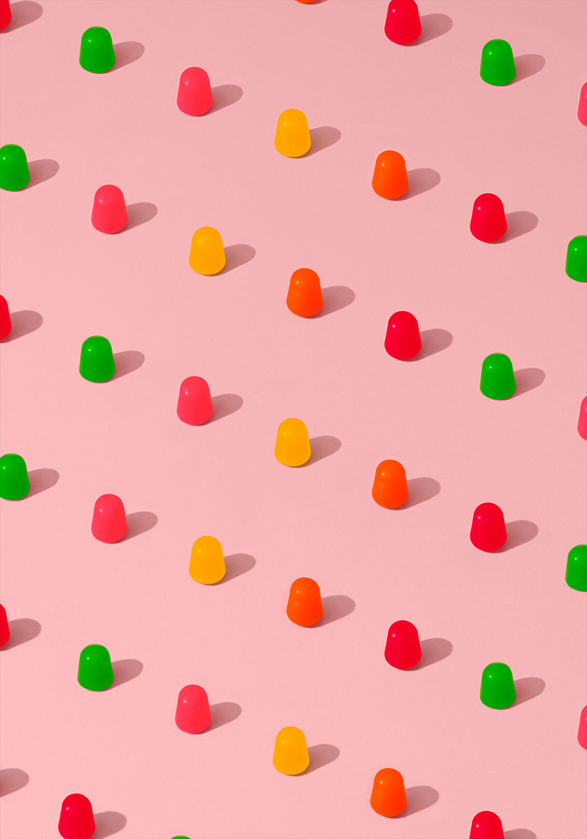 Dots Candy Gum Drops - Repeating Pattern On Pink Background (NEW) - Posterbox