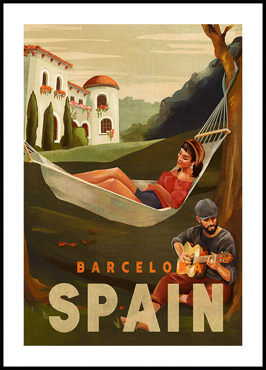 Barcelona Spain Guitar Player Travel Art (NEW) - Posterbox