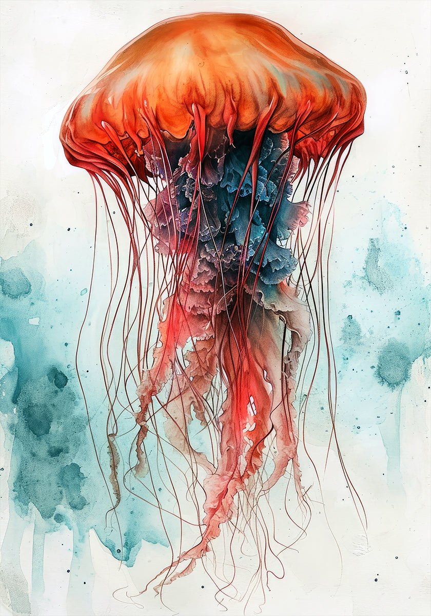 Animal Watercolour Art Medusa Sea Life -juliste