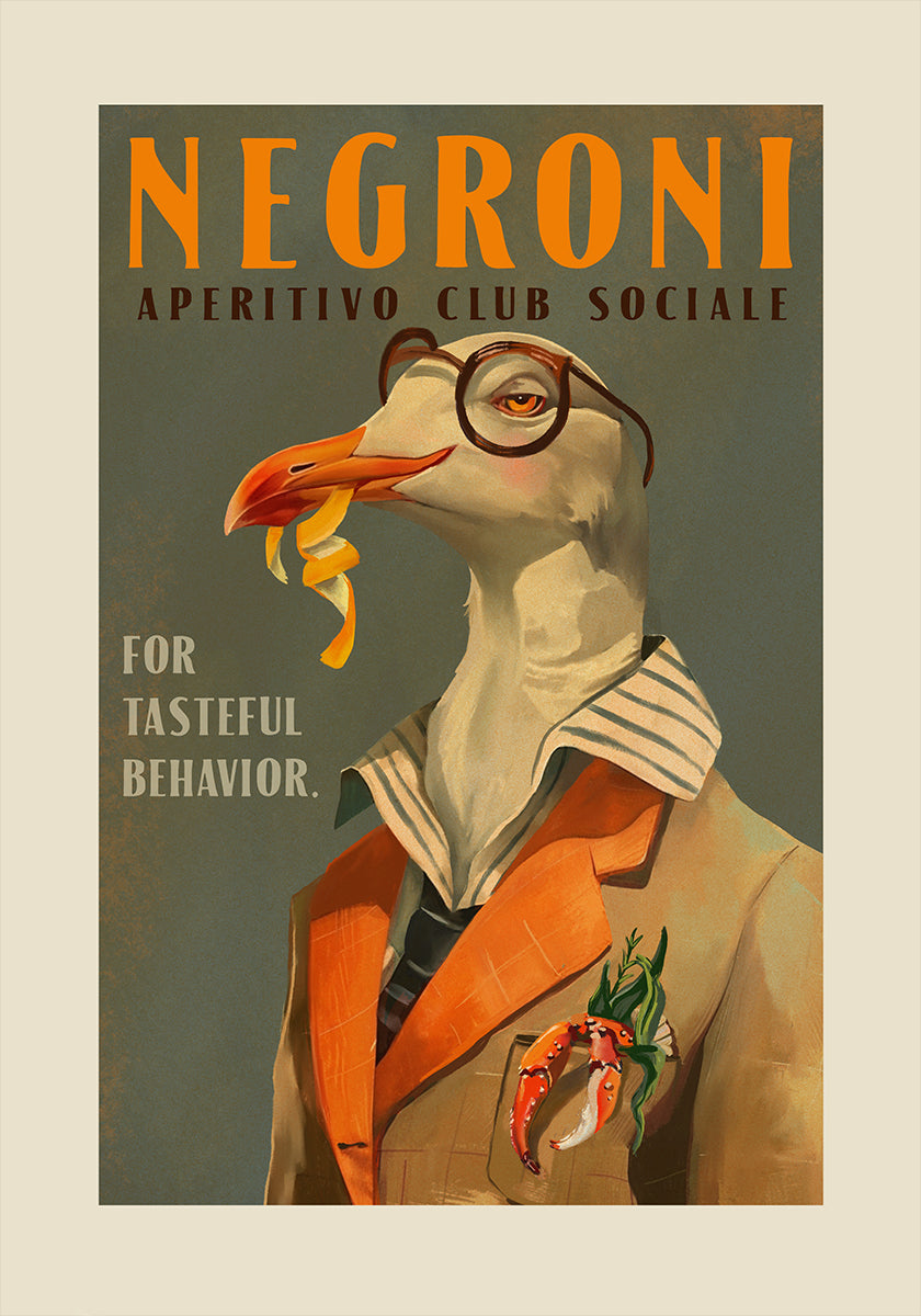 Vintage Art Deco Negroni hienosta lokkijulisteesta