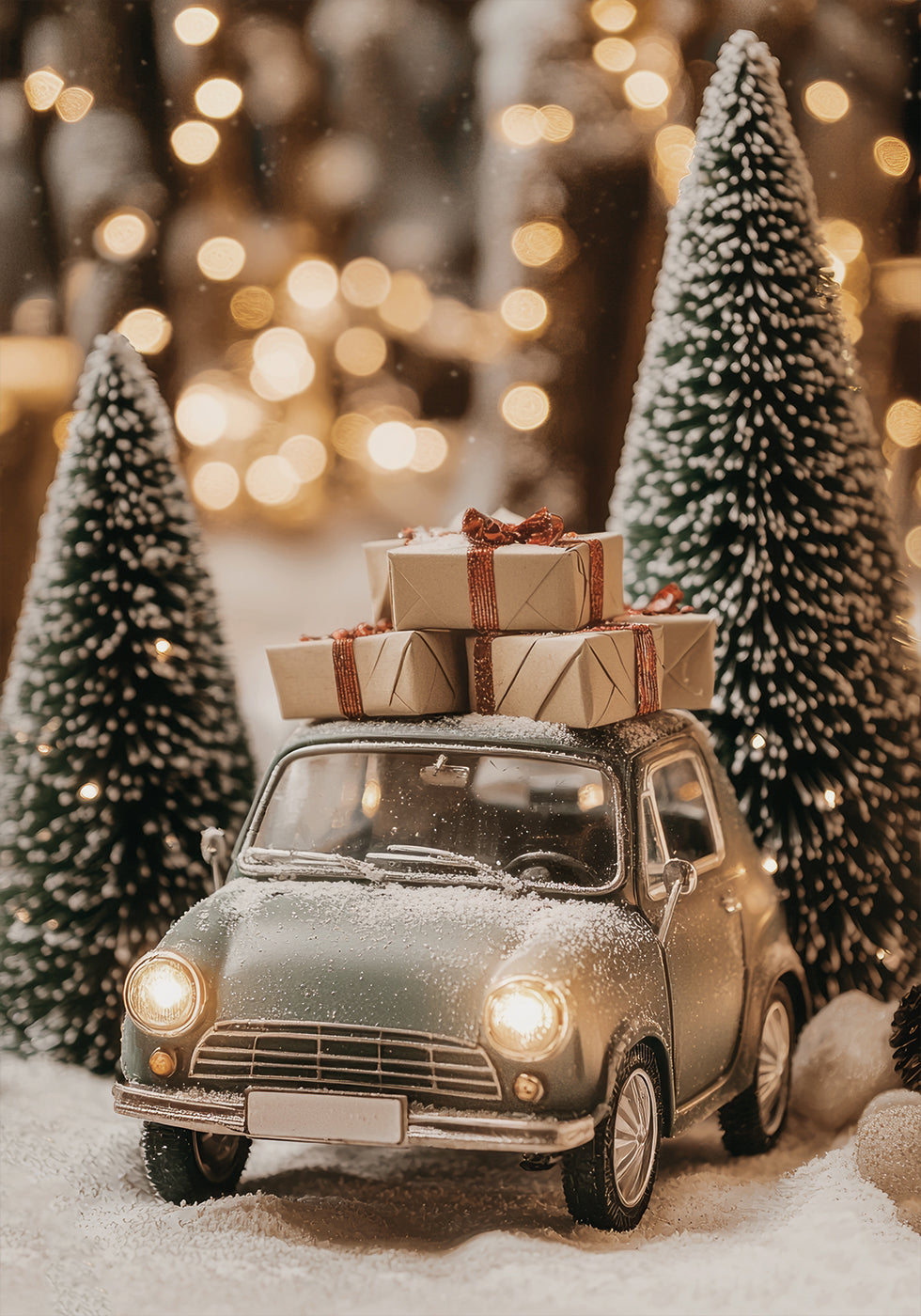 a toy car with presents on top of it