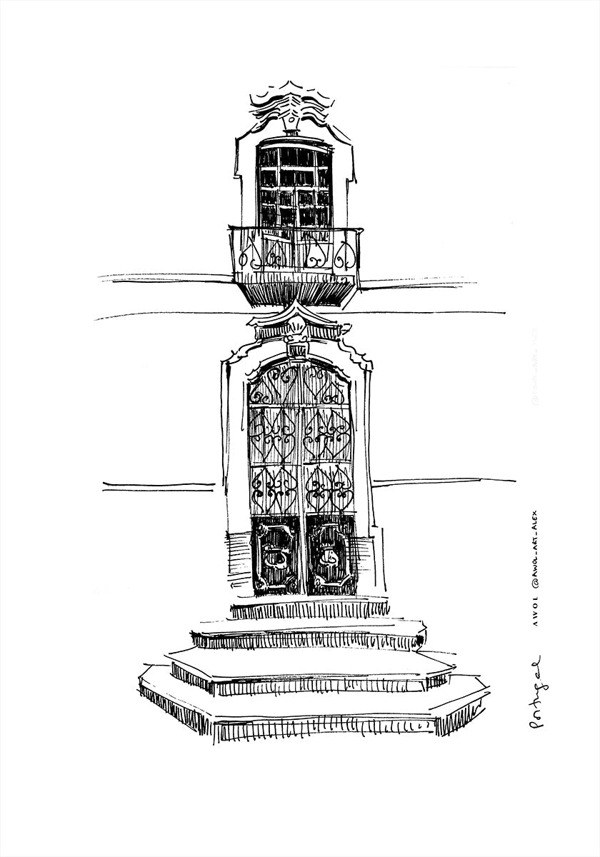 Portugalin portaalien kaupungin piirustusjuliste