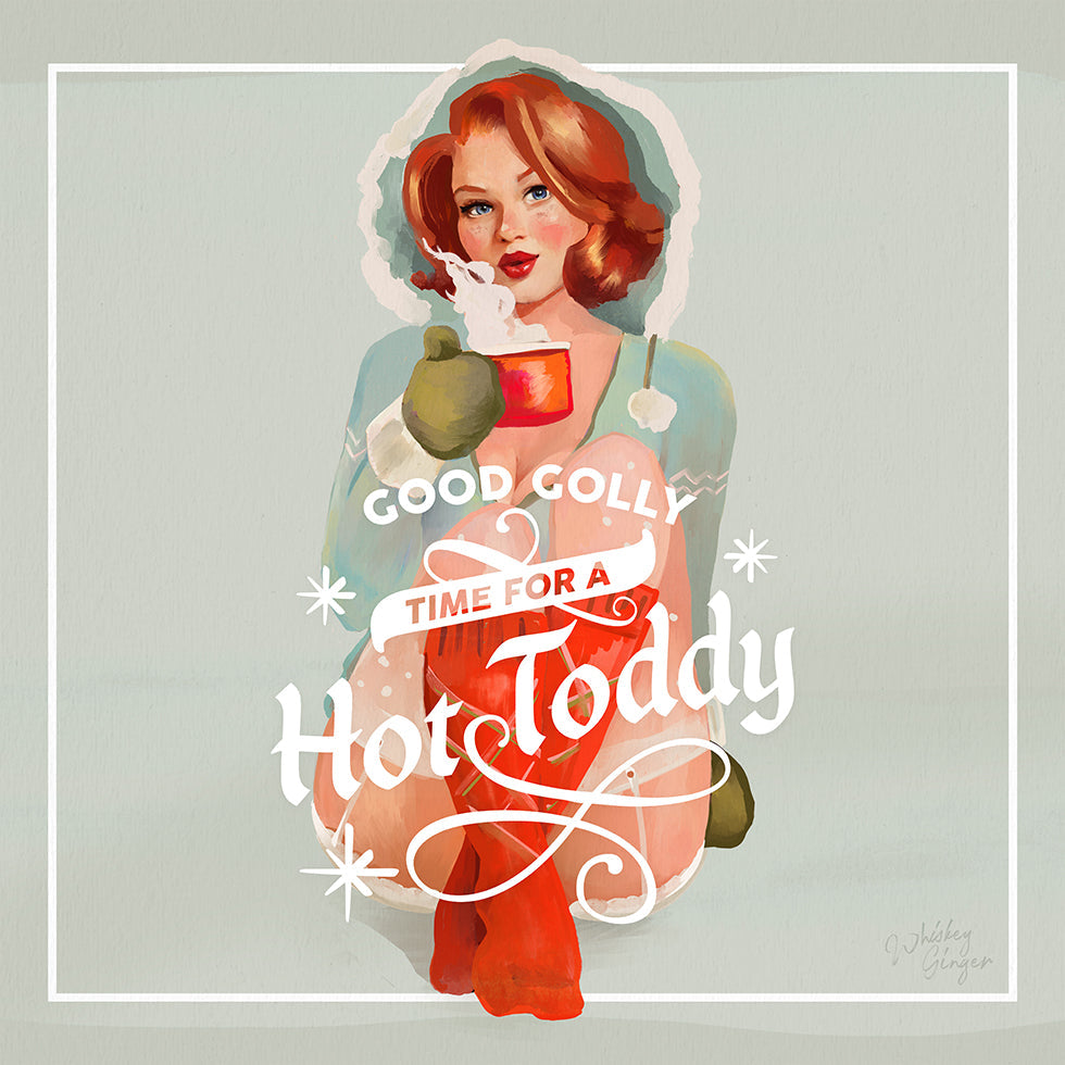 Hot Toddy Redhead Vintage Winter Cocktail Art -juliste