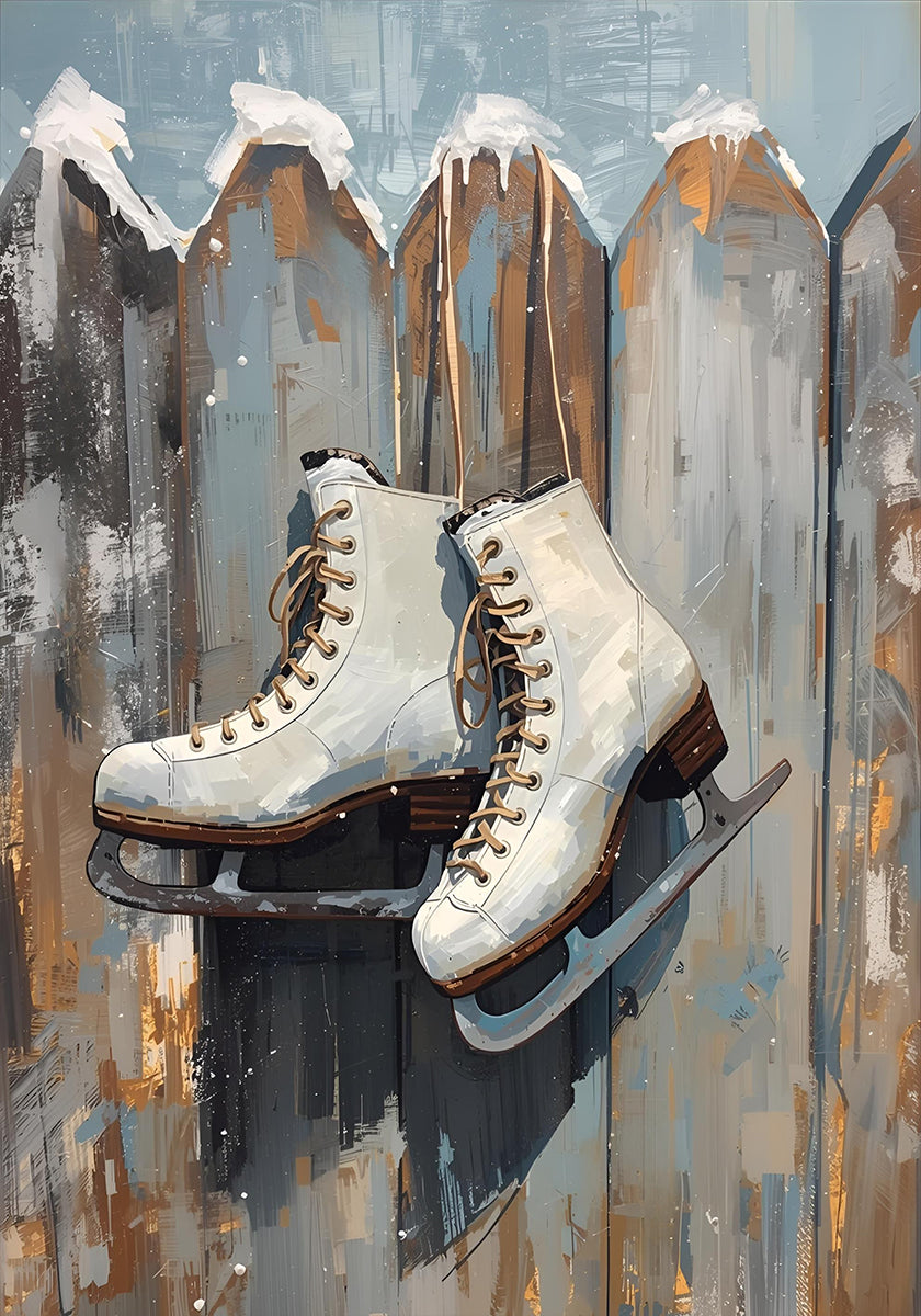 Schlittschuhe am Zaun -juliste