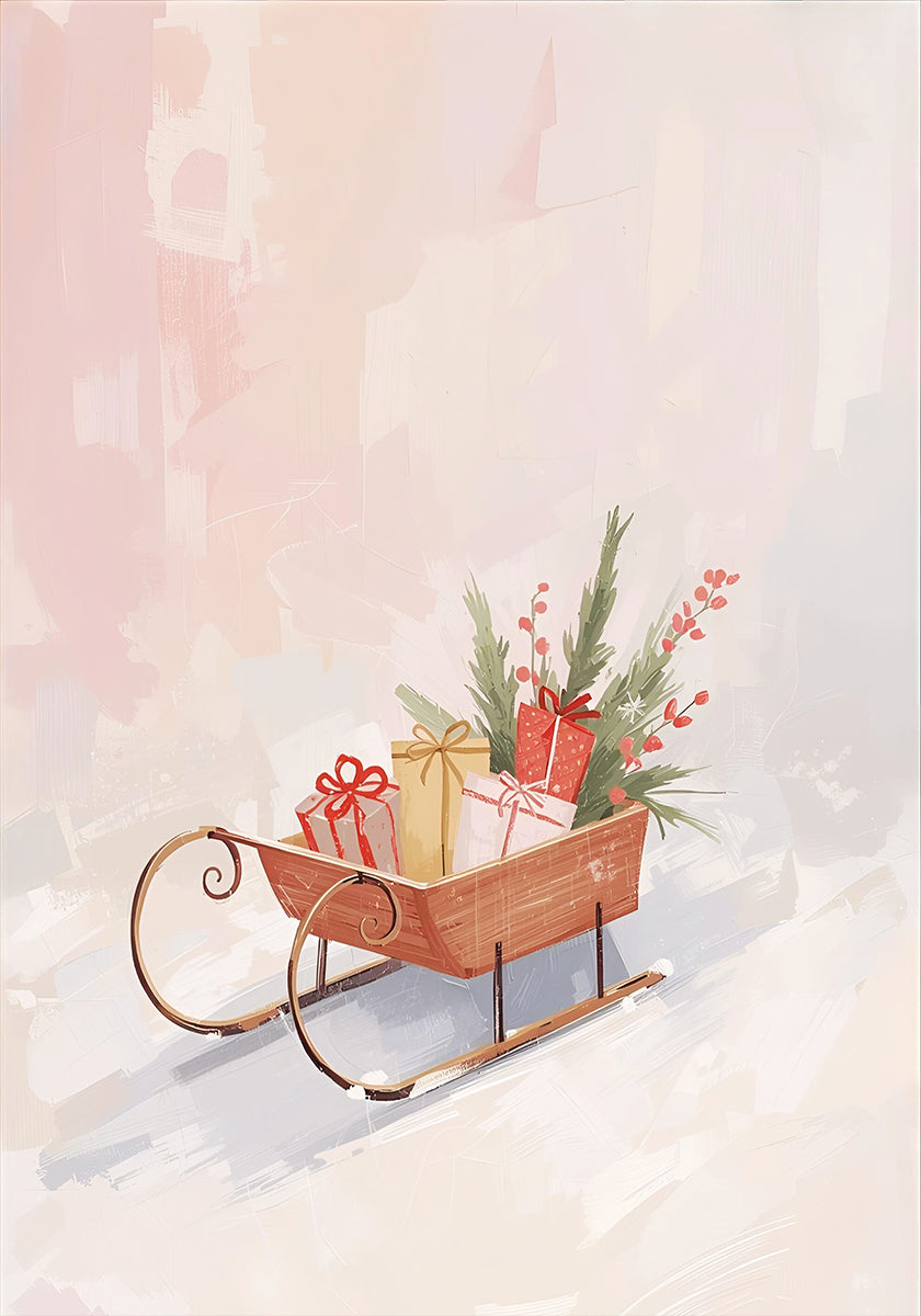 Schlitten mit Geschenken -juliste