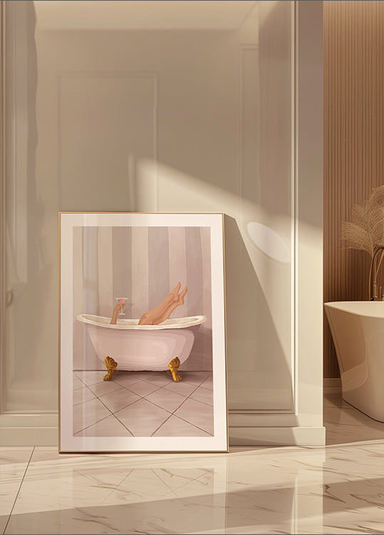 Bathroom Wall Art Poster, Pink Clawfoot Bathtub Print, Glam Powder Room Decor, Vintage-Inspired Bathroom Artwork - Posterbox
