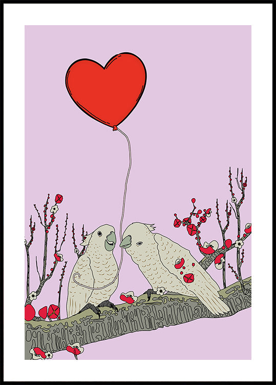 Two Birds Perched On A Branch (NEW) - Posterbox