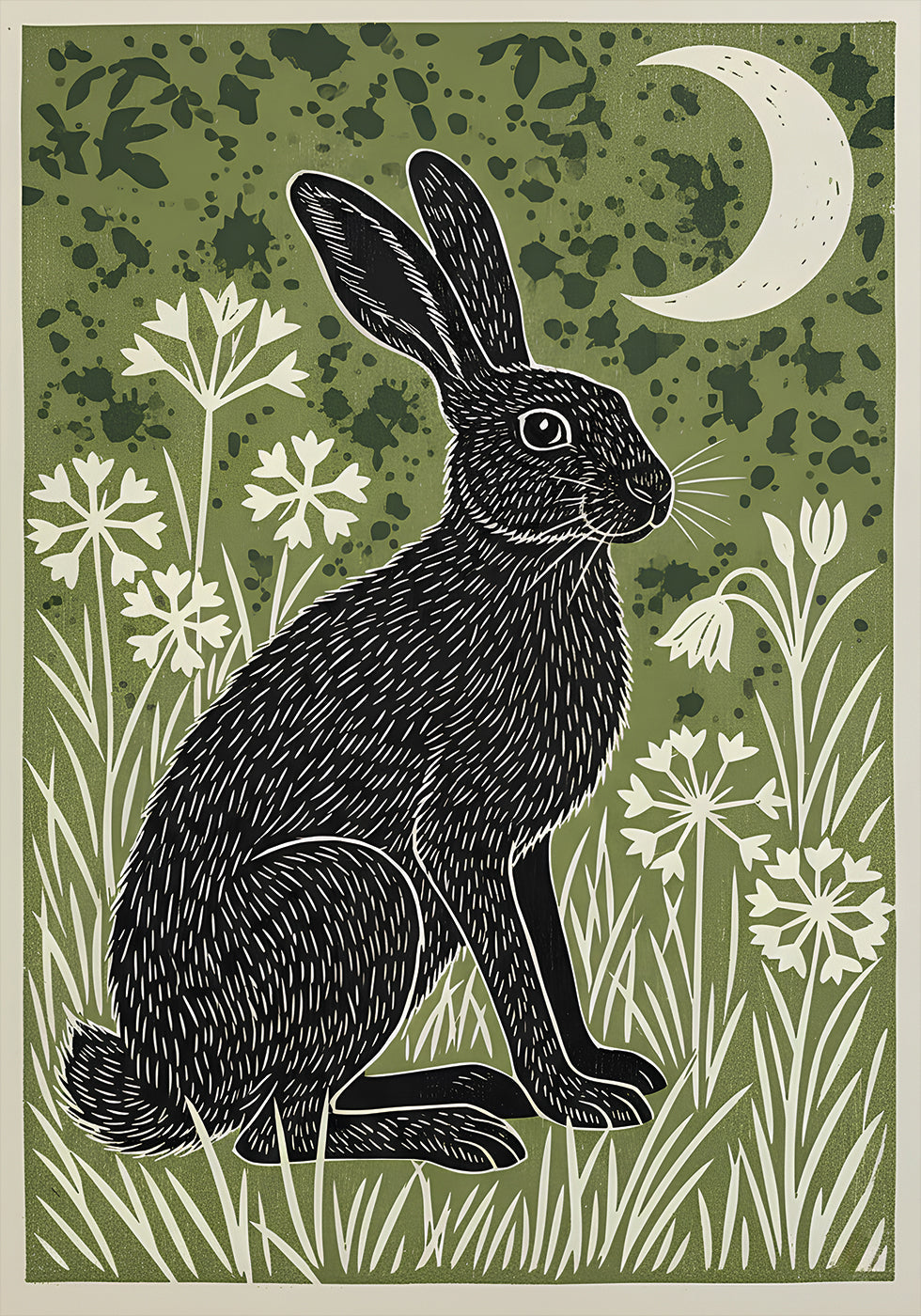 Moonlit Meadow Hare Poster - Posterbox
