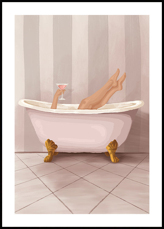 Bathroom Wall Art Poster, Pink Clawfoot Bathtub Print, Glam Powder Room Decor, Vintage-Inspired Bathroom Artwork - Posterbox