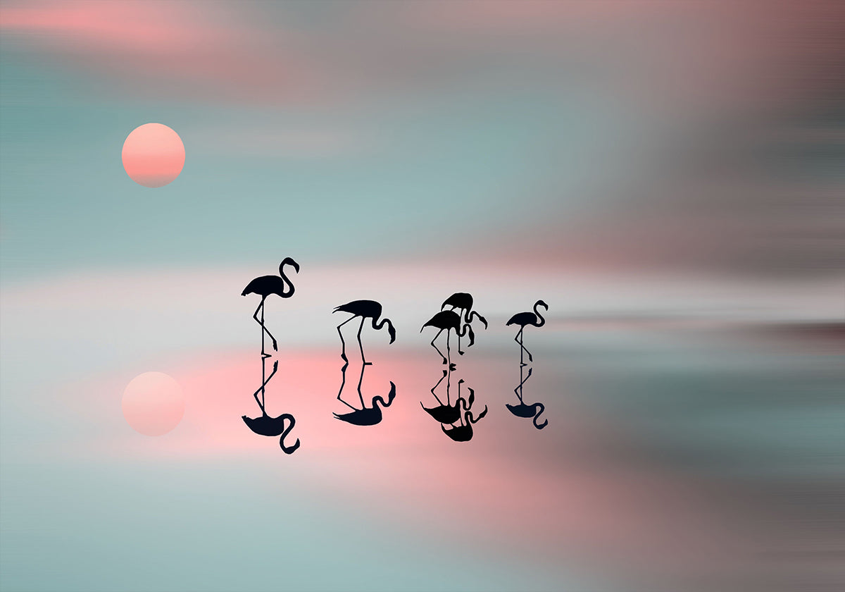 Perhe flamingoja. Juliste