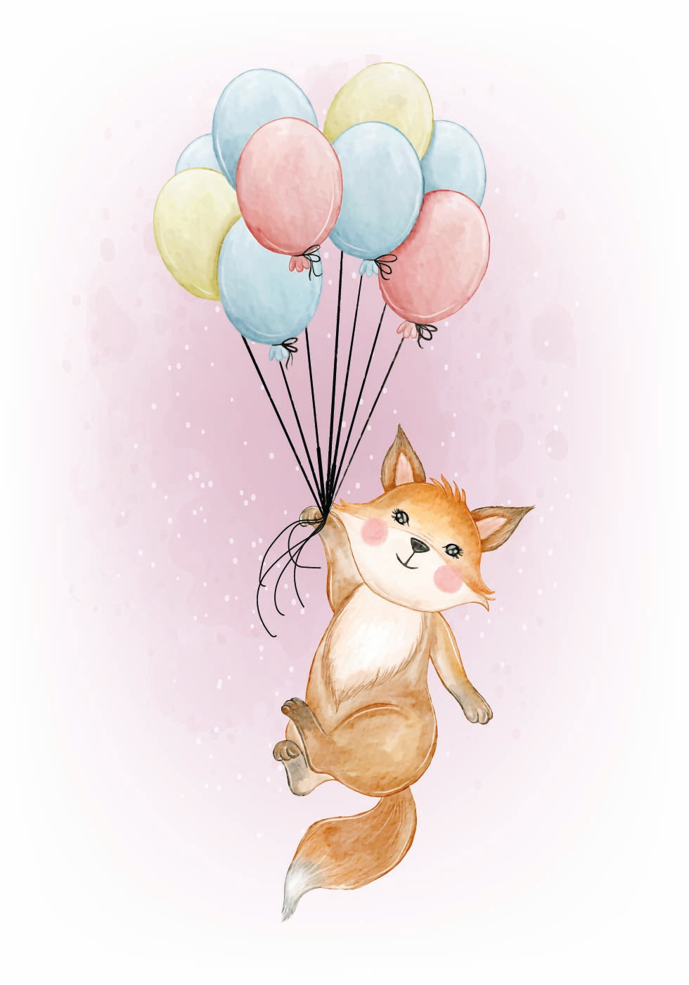 Happy Fox with Balloons -juliste