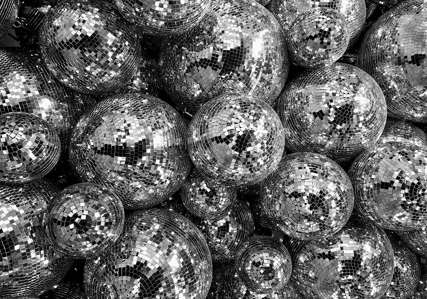 Disco Balls mustavalkoinen juliste 