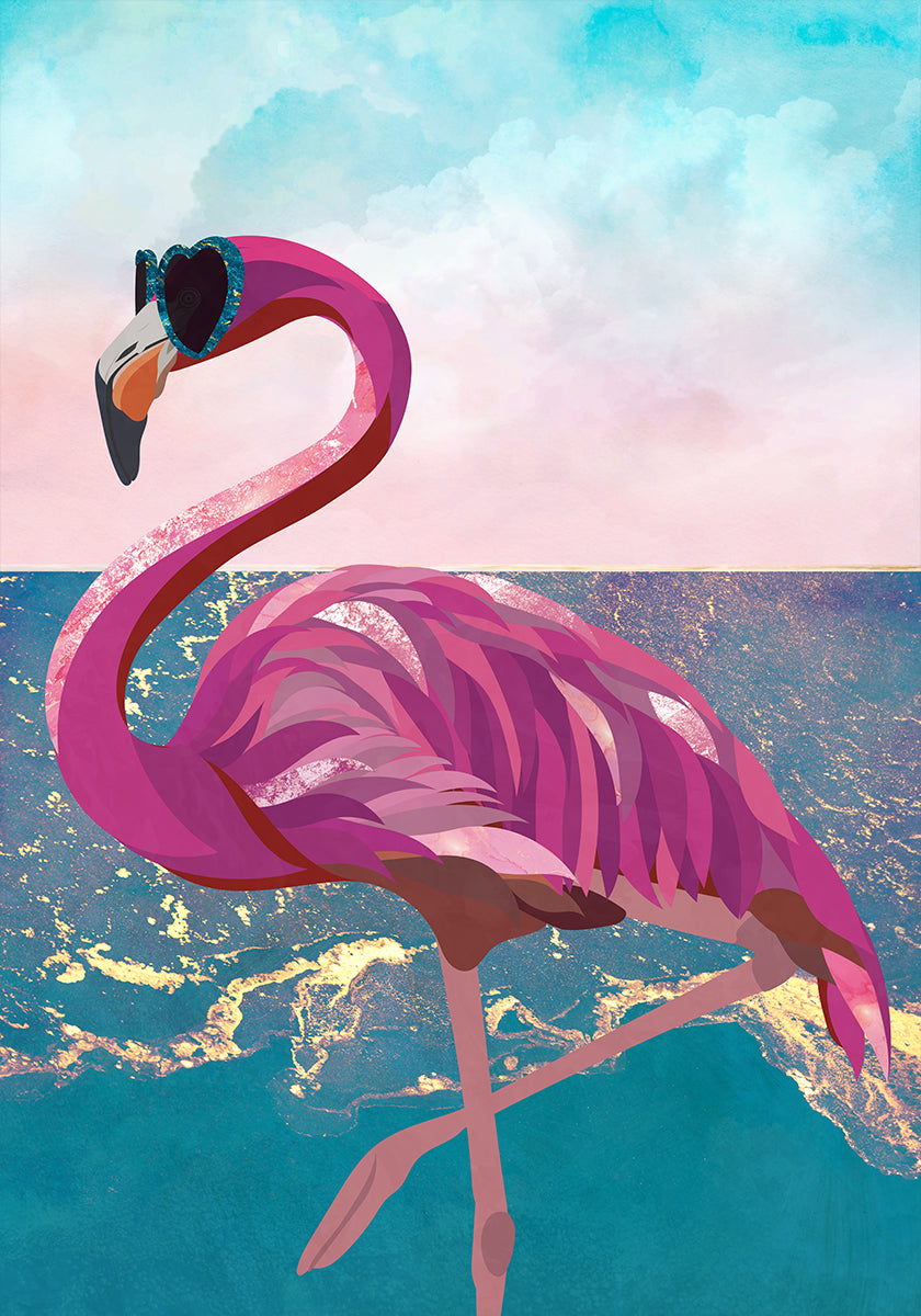 Flamingo menee rannalle Juliste