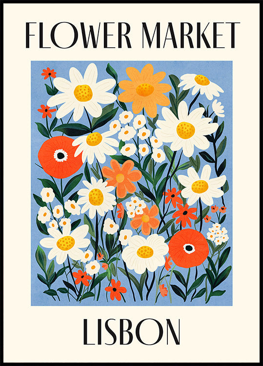 Kukkamarkkinat Lissabonin Portugalin juliste