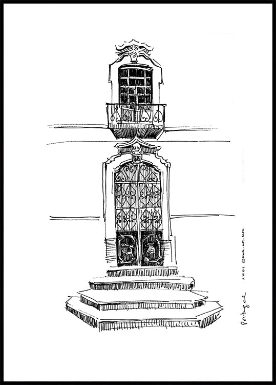 Portugalin portaalien kaupungin piirustusjuliste