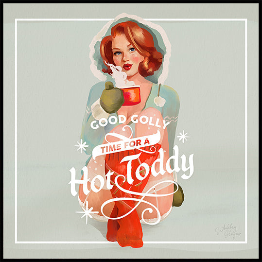 Hot Toddy Redhead Vintage Winter Cocktail Art (UUSI)
