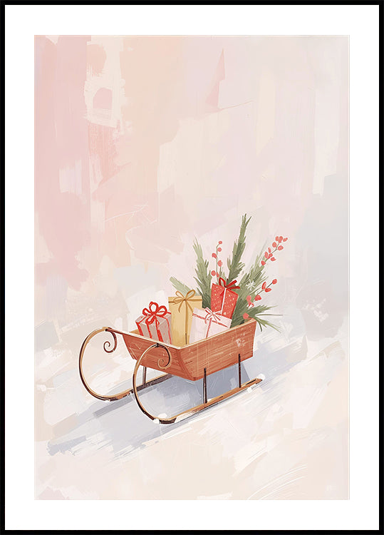 Schlitten mit Geschenken -juliste