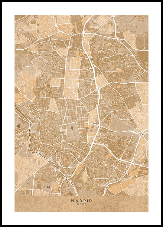 Map of Madrid (Spain) in sepia vintage style Plakat