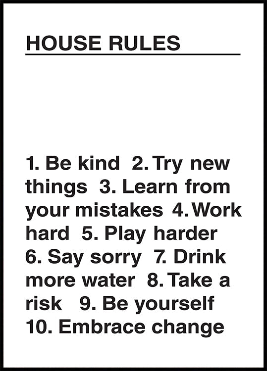 Talon säännöt -juliste