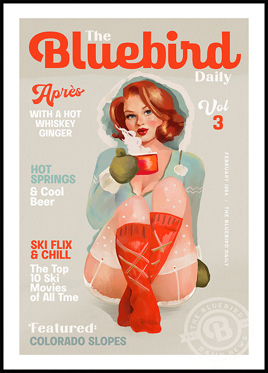 Bluebird Daily Vintage Pin Up Ski Art -juliste