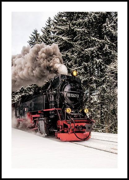 Steam Train in Snowy Forest -juliste