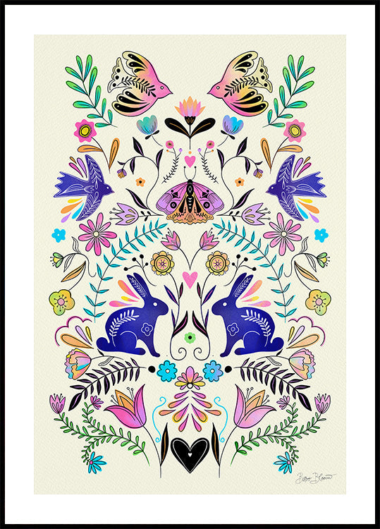 Värikäs kansantaiteen kuvitusjuliste