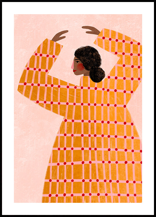 Nainen, jolla on ruudullinen mekko -juliste