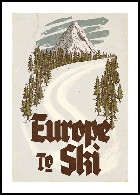 Europe To Ski Vintage Travel -postikortti (UUSI)