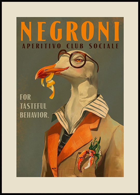Vintage Art Deco Negroni hienosta lokkijulisteesta