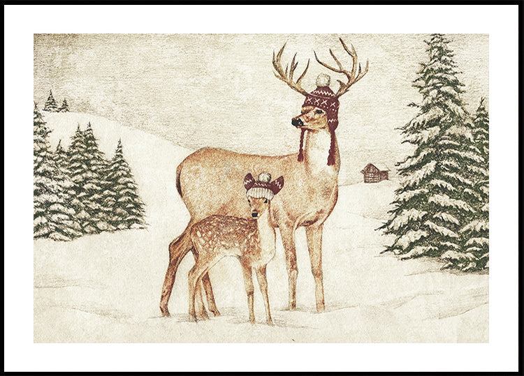 Deer Wearing Cozy Hats Plakat