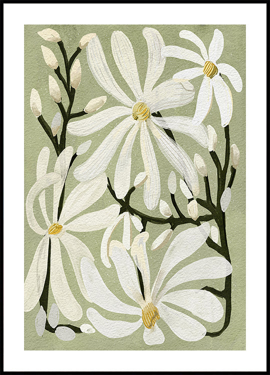 Star Magnolia Florals on Sage tausta juliste