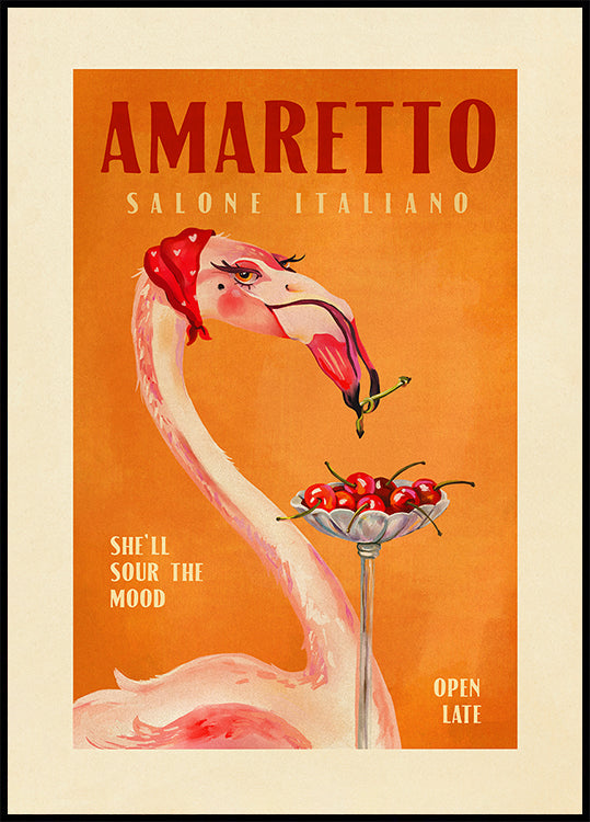 Amaretto Flamingo Art Deco Italian Cafe Travel Art -juliste