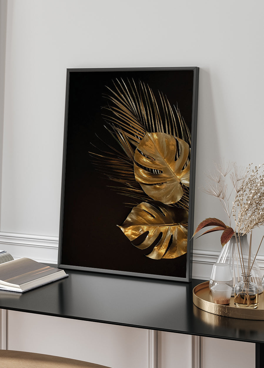 Golden Tropical Leaves Art -juliste