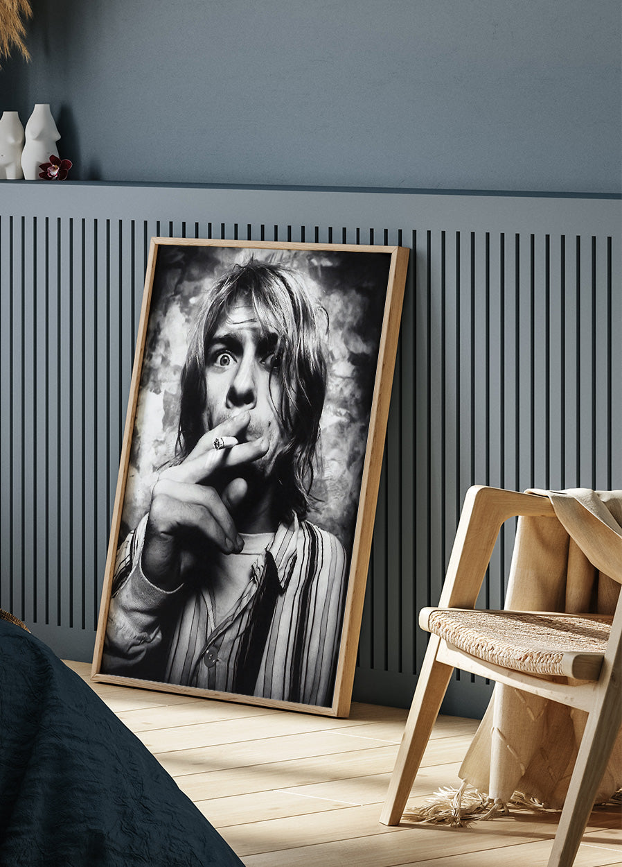 Kurt Cobain polttaa tupakkajulistetta 