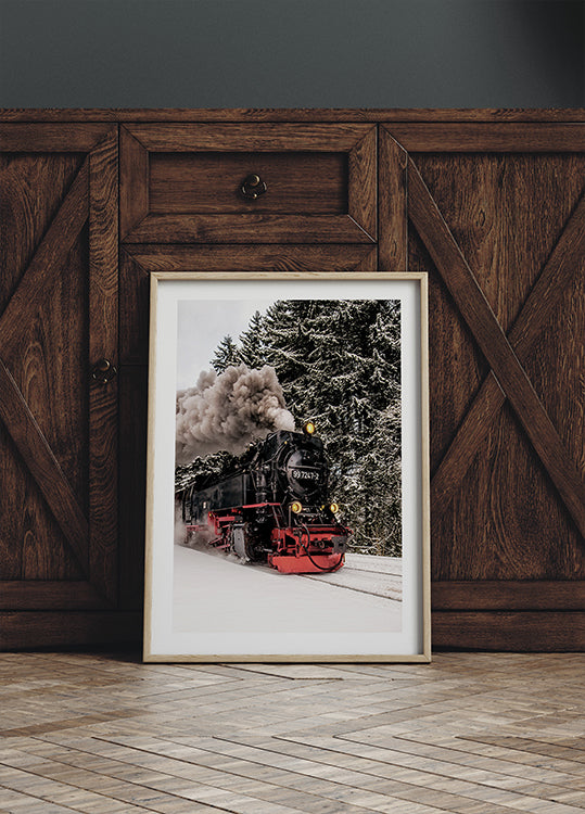 Steam Train in Snowy Forest -juliste