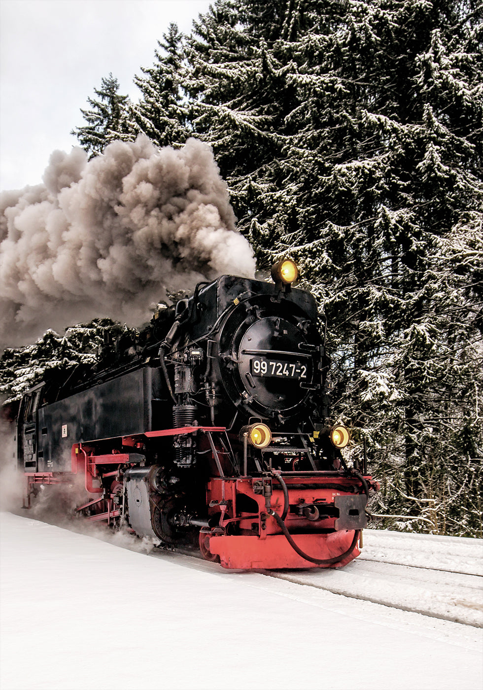 Steam Train in Snowy Forest -juliste