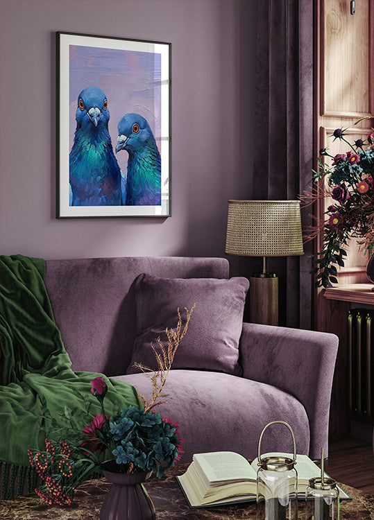 Twin Indigo Pigeons Poster - Posterbox
