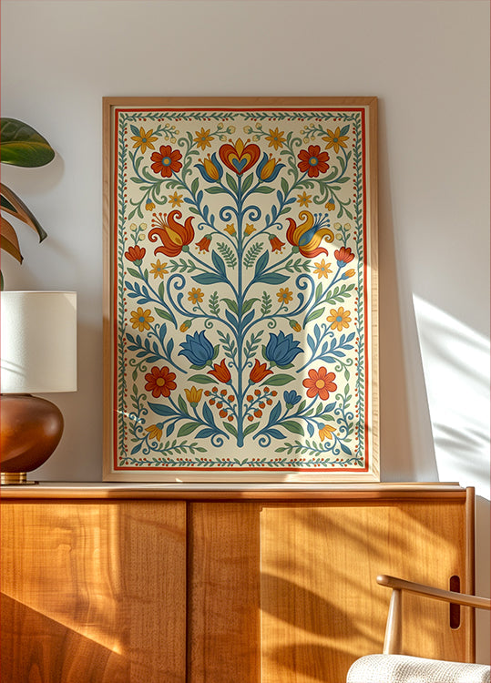 Scandinavian Folk Floral Poster - Posterbox