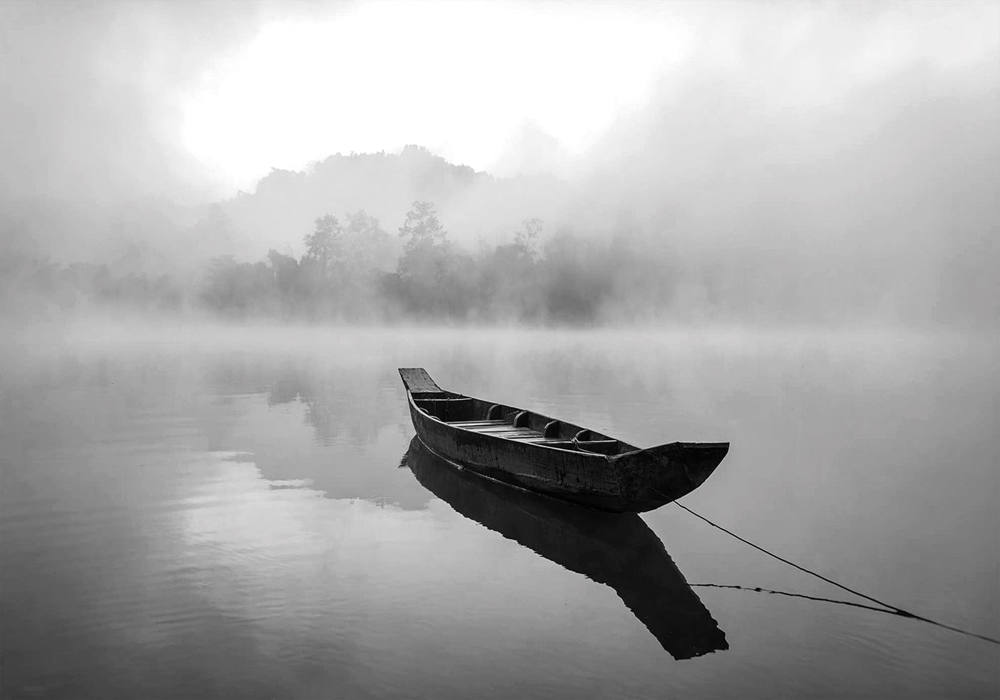 Mysterious Serenity in Foggy Waters -juliste